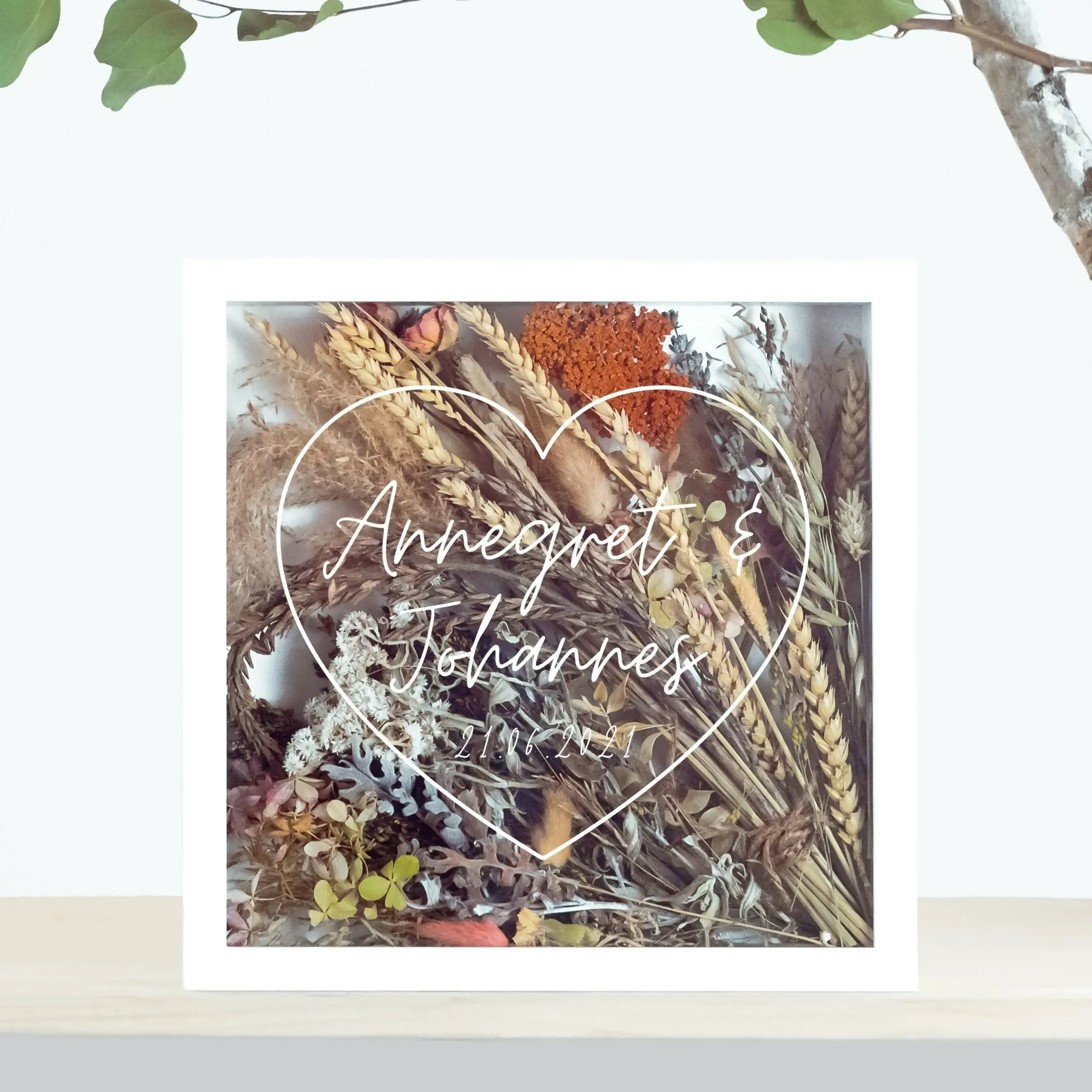 Brautstraußrahmen | Herz | Personalisiert | Hochzeit | Blumen | Dried Flower | Erinnerung | Deko | Wanddeko – Bild 8