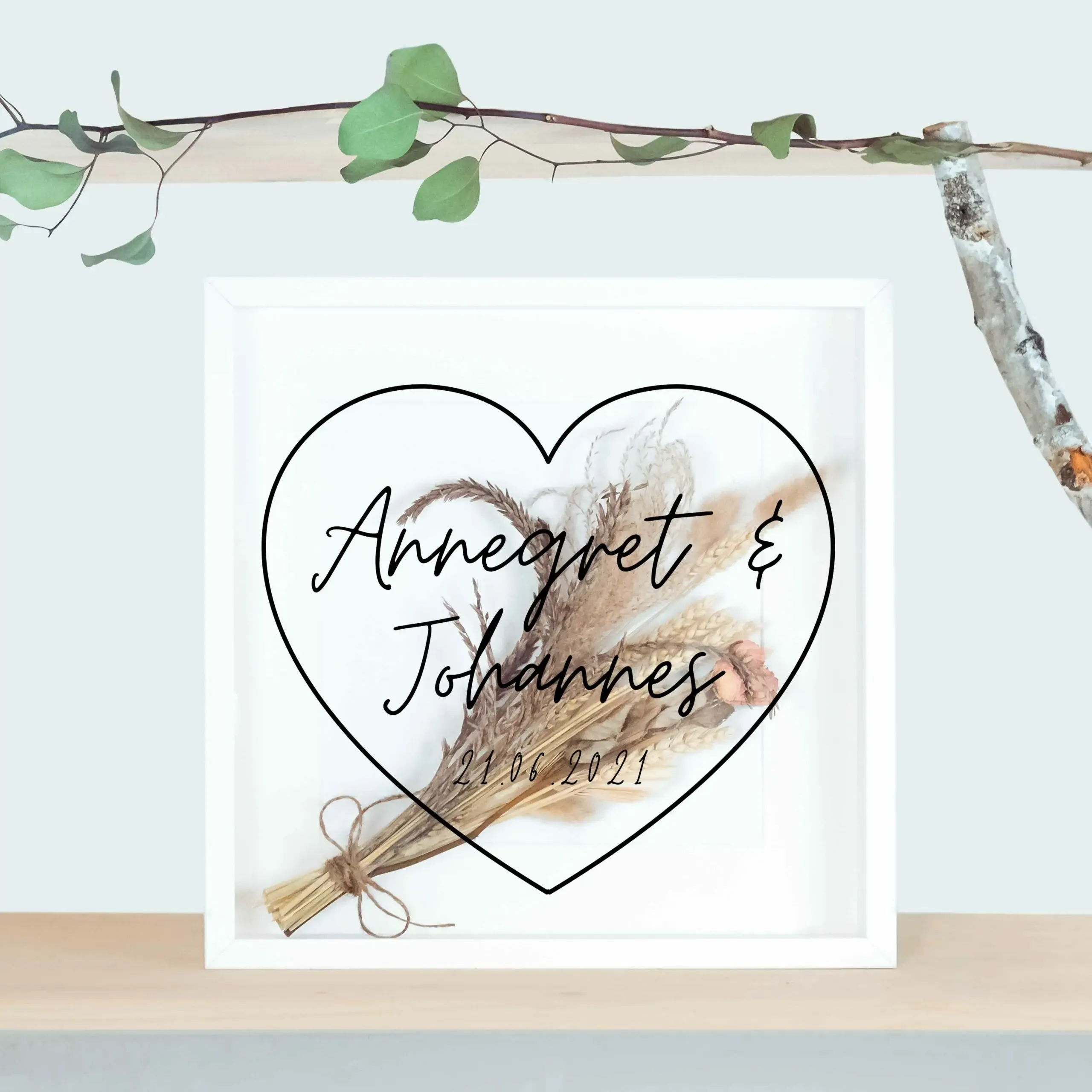 Brautstraußrahmen | Herz | Personalisiert | Hochzeit | Blumen | Dried Flower | Erinnerung | Deko | Wanddeko