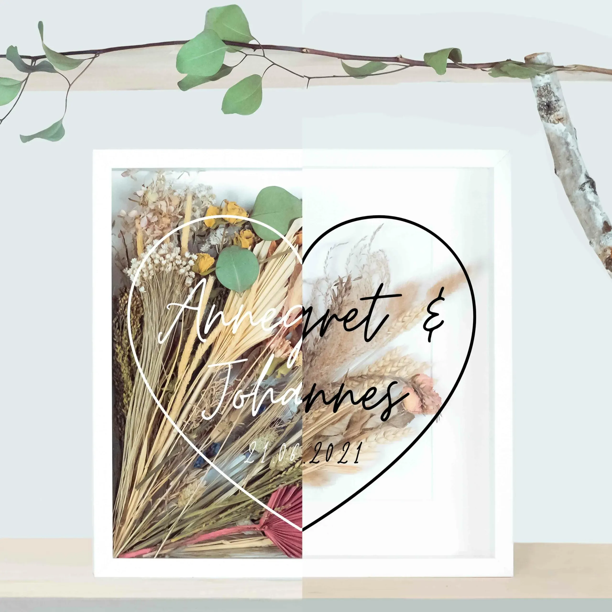 Brautstraußrahmen | Herz | Personalisiert | Hochzeit | Blumen | Dried Flower | Erinnerung | Deko | Wanddeko – Bild 5