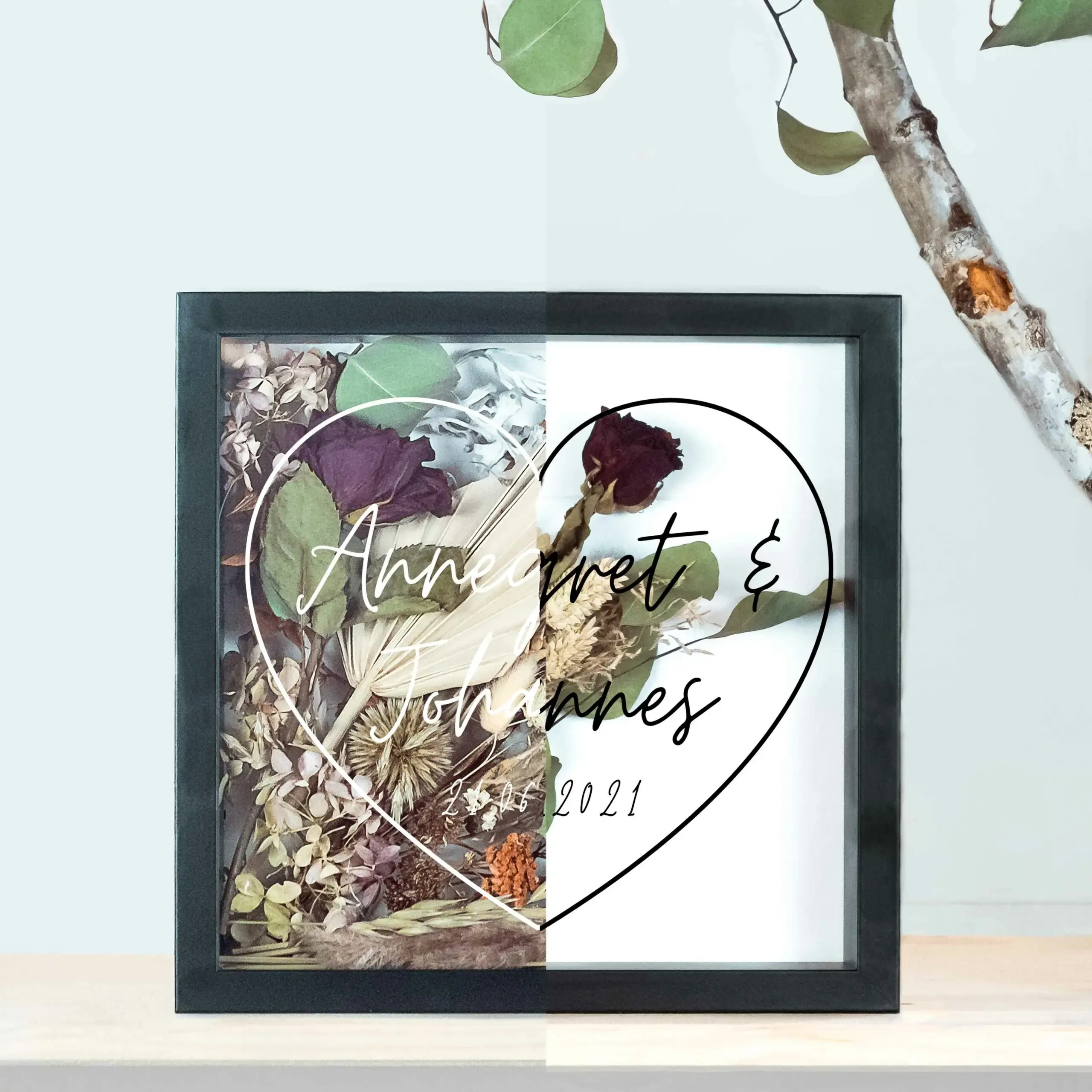 Brautstraußrahmen | Herz | Personalisiert | Hochzeit | Blumen | Dried Flower | Erinnerung | Deko | Wanddeko – Bild 9