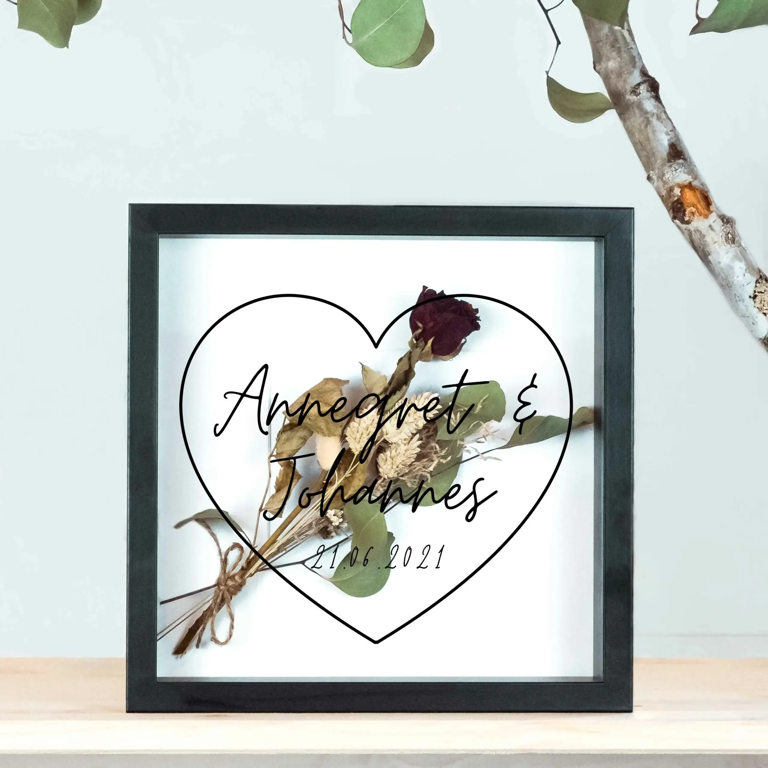 Brautstraußrahmen | Herz | Personalisiert | Hochzeit | Blumen | Dried Flower | Erinnerung | Deko | Wanddeko – Bild 6