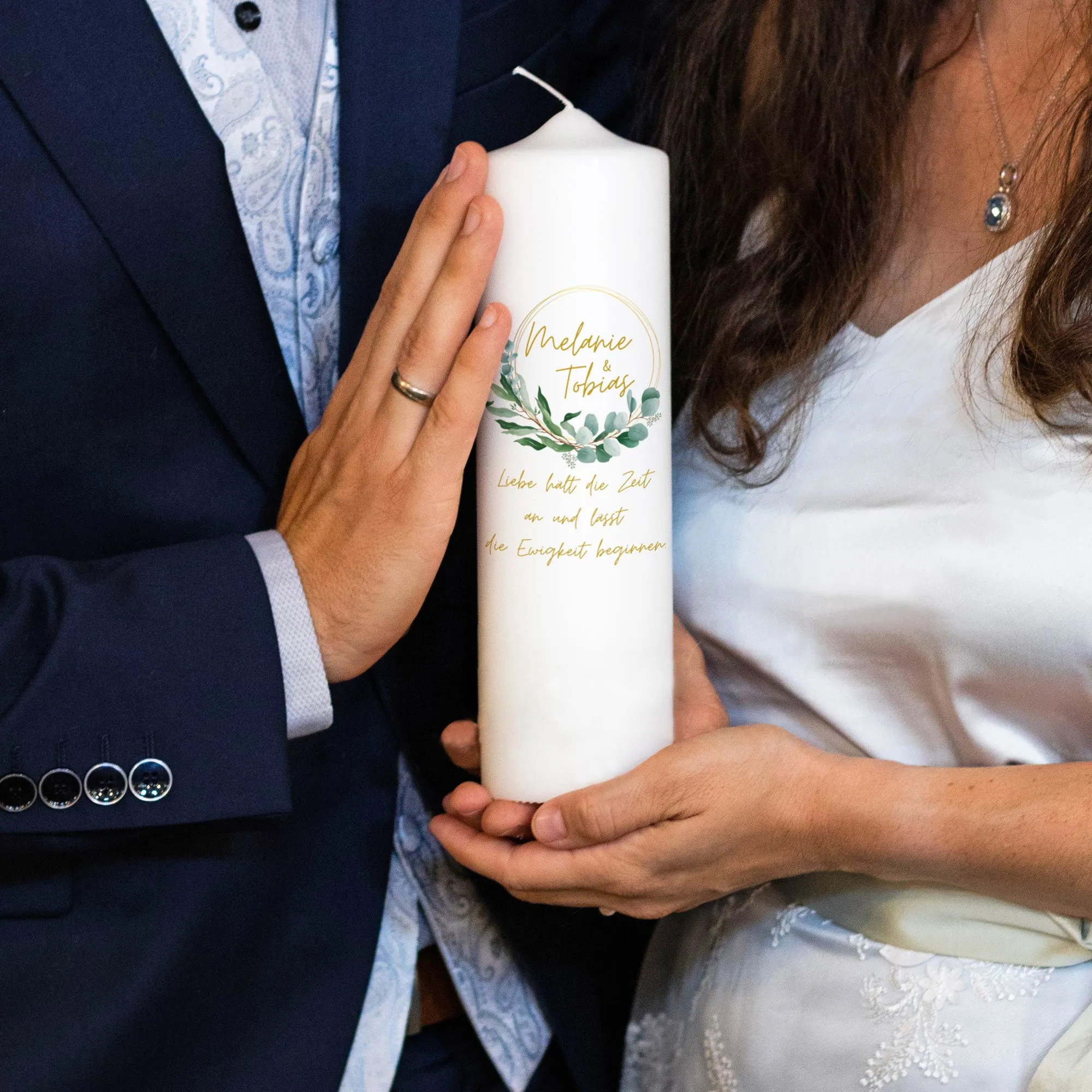 Hochzeitskerze | Eukalyptus Vintage | Personalisiert – Bild 2