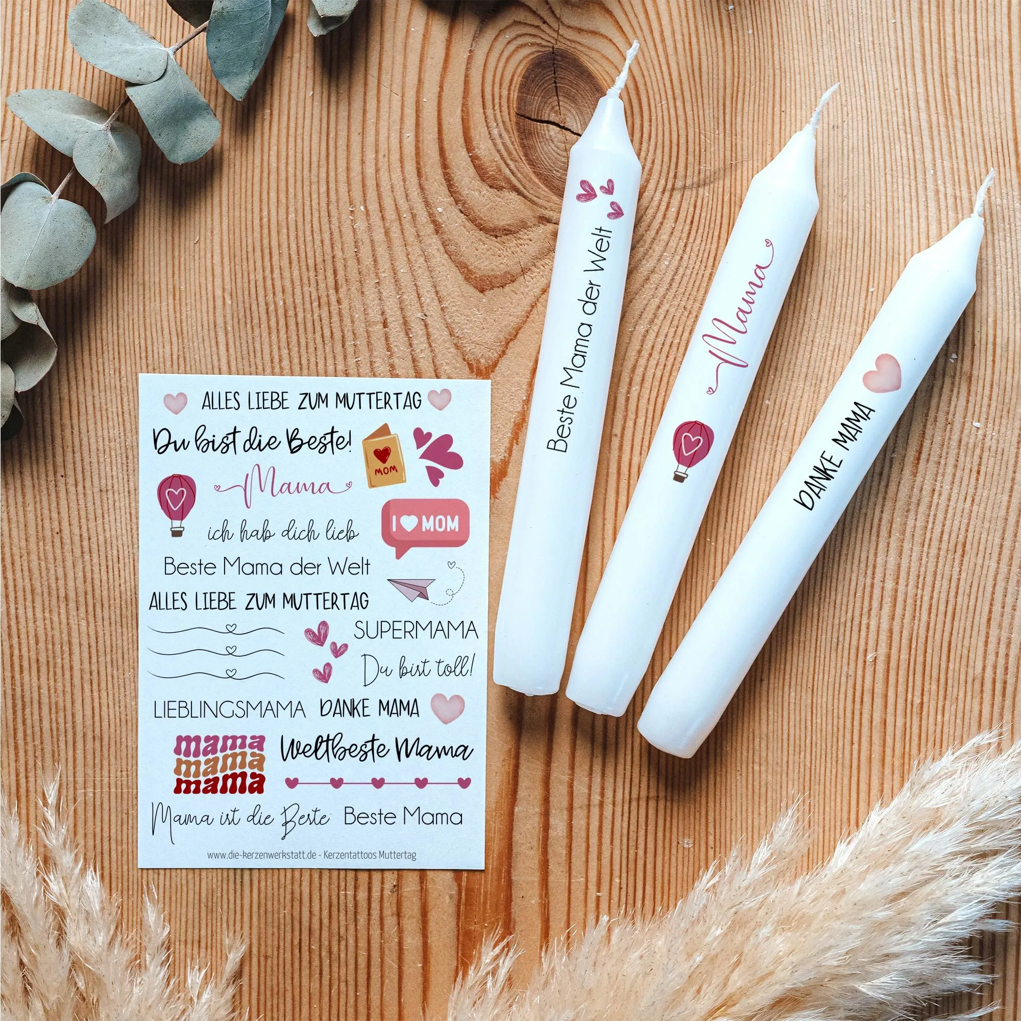 Kerzentattoos Muttertag Bunt | Kerzenfolie | Bastelset für Kerzen Thema „Muttertag“ | Geschenk | Basteln | Kerzensticker