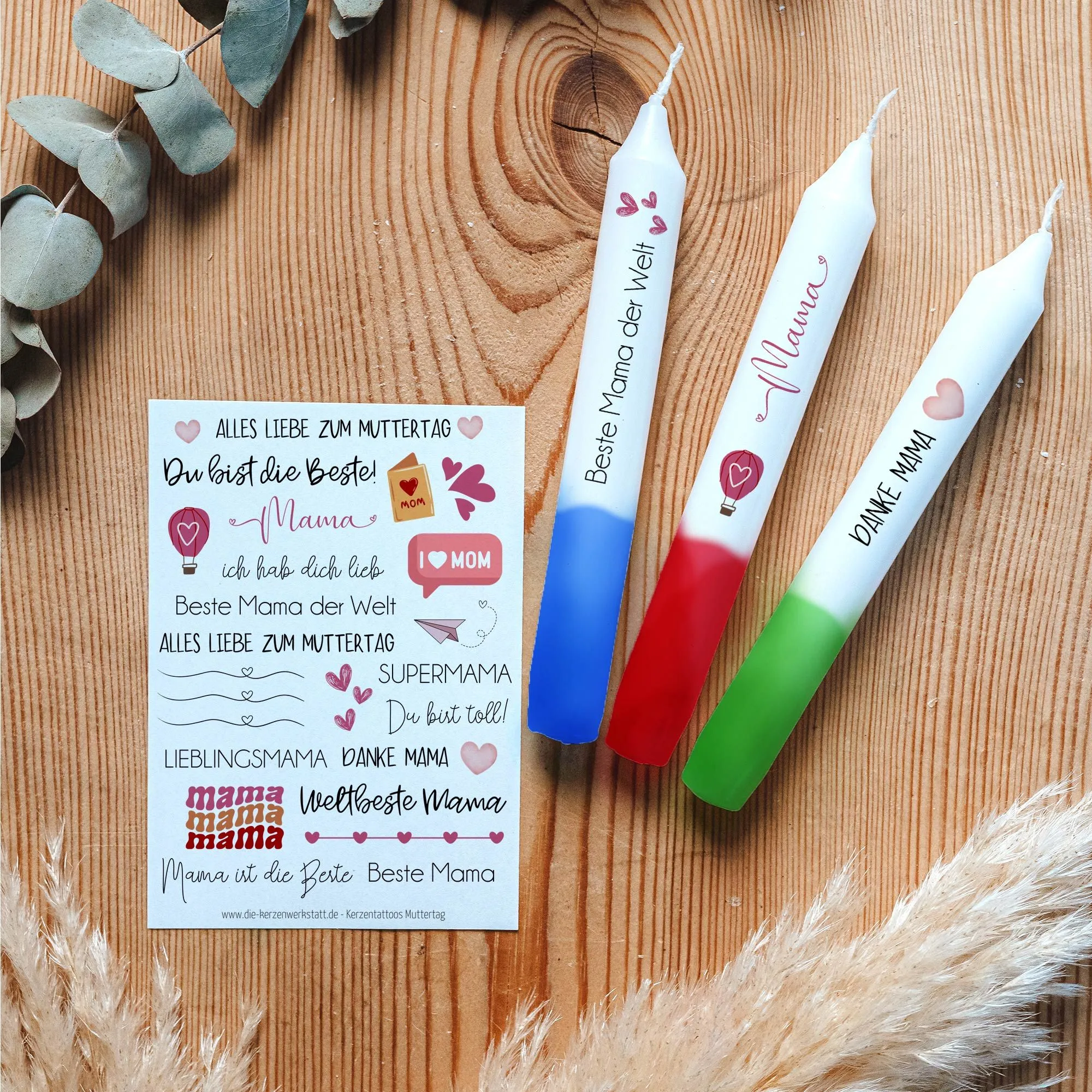 Kerzentattoos Muttertag Bunt | Kerzenfolie | Bastelset für Kerzen Thema „Muttertag“ | Geschenk | Basteln | Kerzensticker – Bild 2