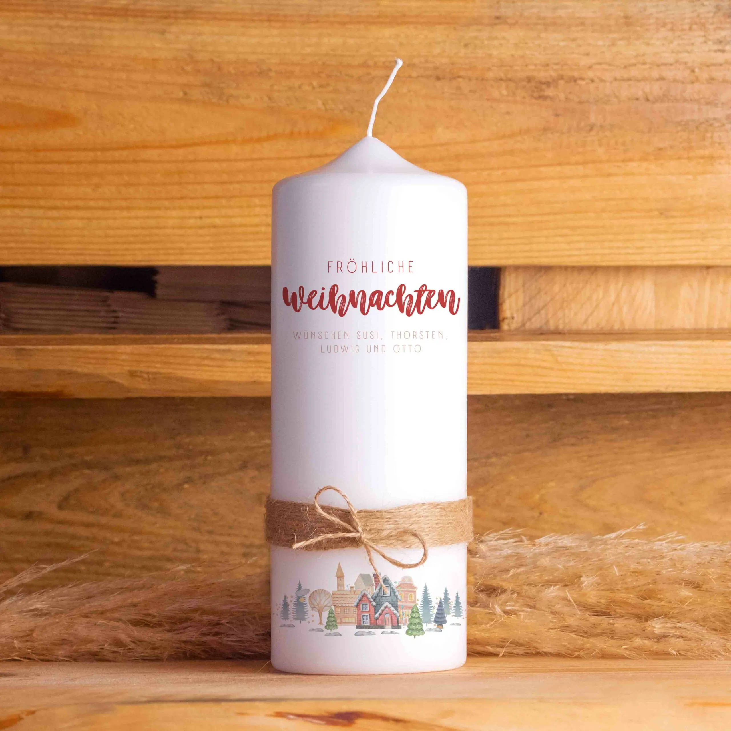 Weihnachtskerze Häuser | Personalisiert | Adventskerzen | 20 cm hoch | 7 cm Durchmesser | Weihnachten Kerzen | Advent