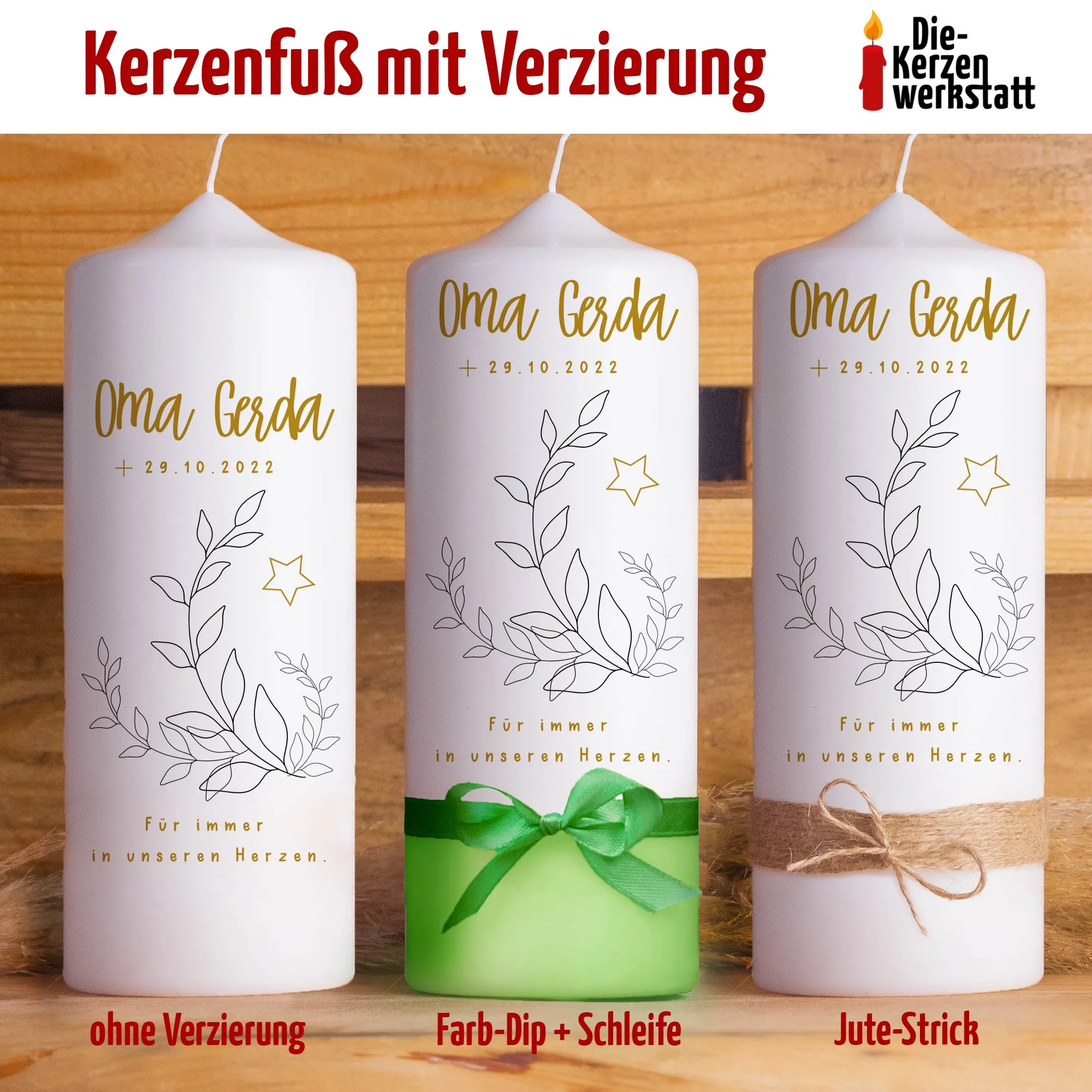 Trauerkerze Ranke | 15 – 30 cm Höhe | Personalisierte Kerze | Gedenkkerze – Bild 3