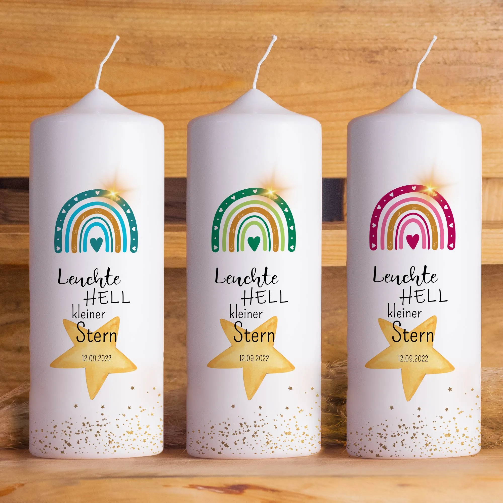 Leuchte hell kleiner Stern Trauerkerze Sternenkind | 15 – 30 cm Höhe | Personalisierte Kerze | Gedenkkerze