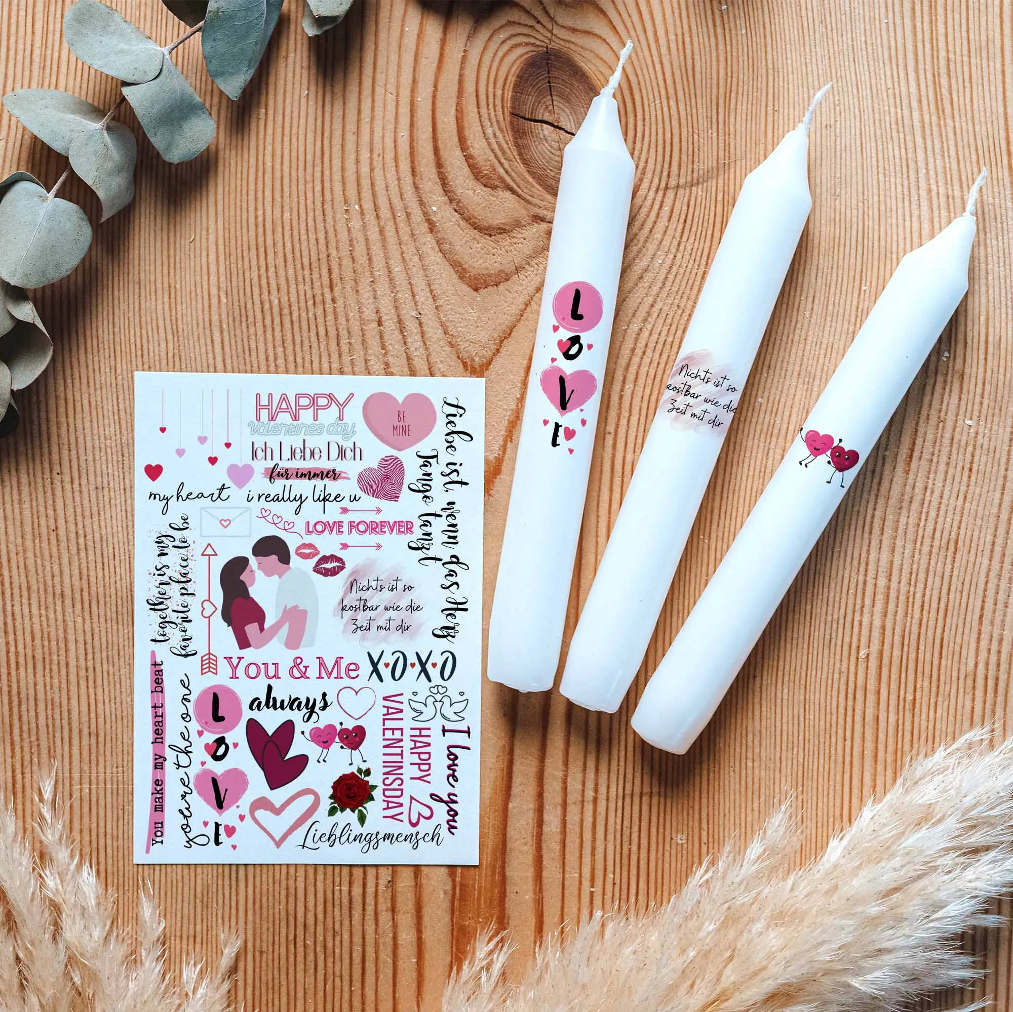 Kerzentattoos Valentinstag | Kerzenfolie | Bastelset für Kerzen Thema Liebe | Geschenk | Basteln | Kerzensticker