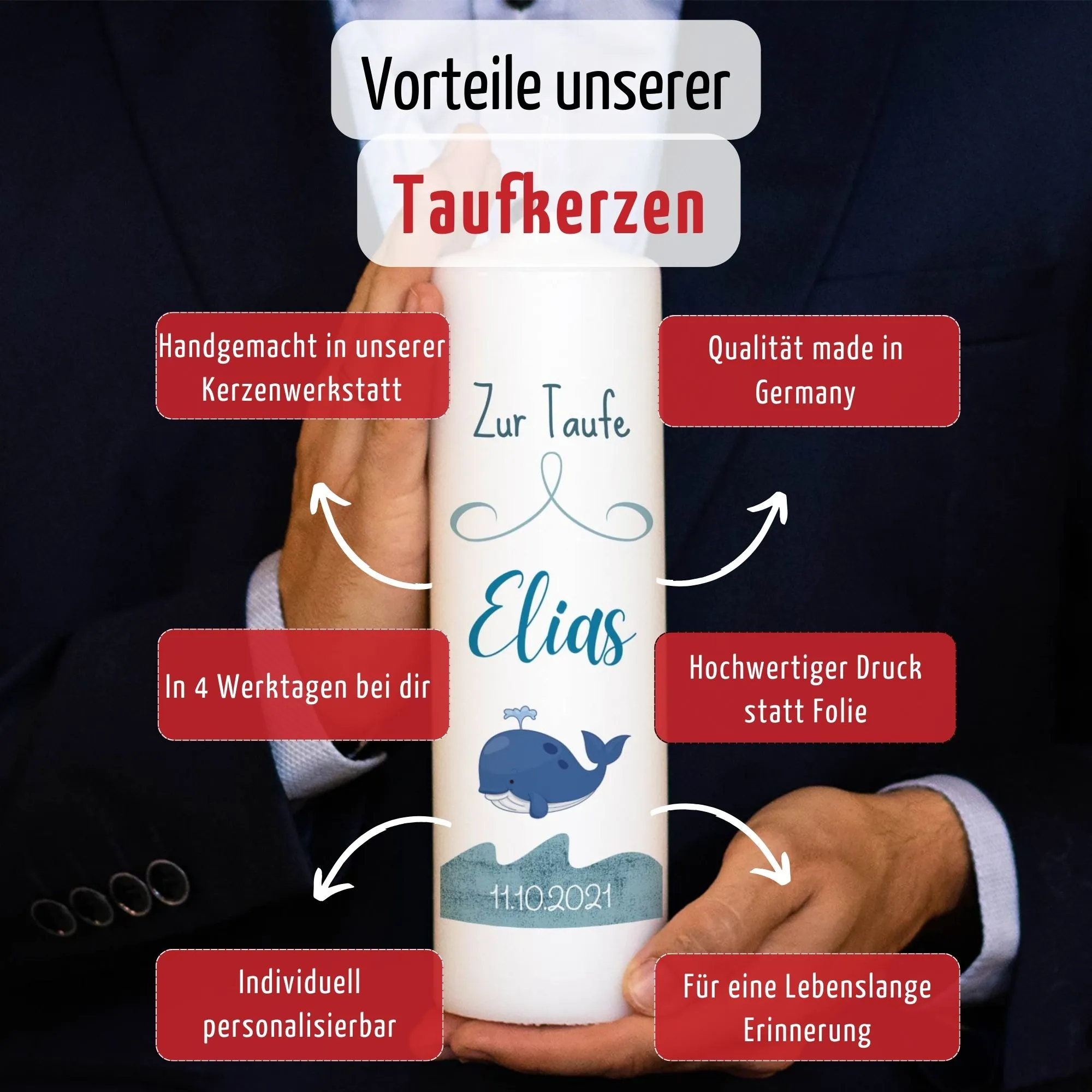 Taufkerze | Wal | 15-30cm Höhe | Personalisiert – Bild 10