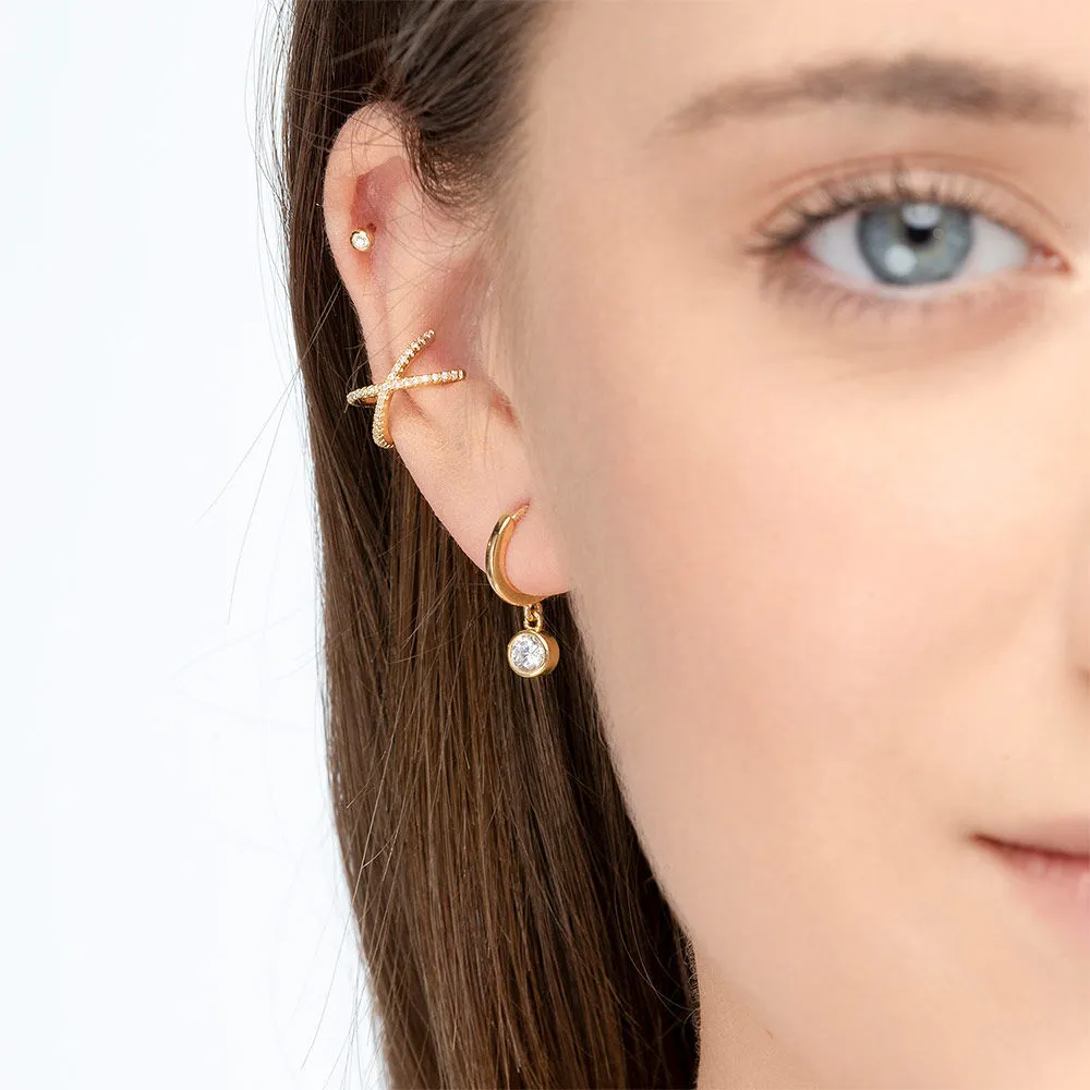 Leaf Earcuff Cross CZ Gelbgold vergoldet – Bild 4