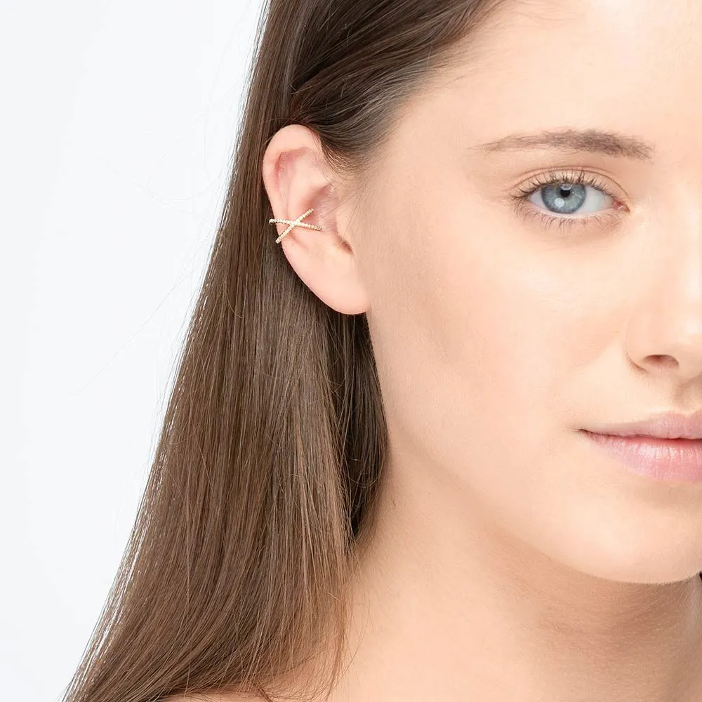 Leaf Earcuff Cross CZ Gelbgold vergoldet – Bild 2