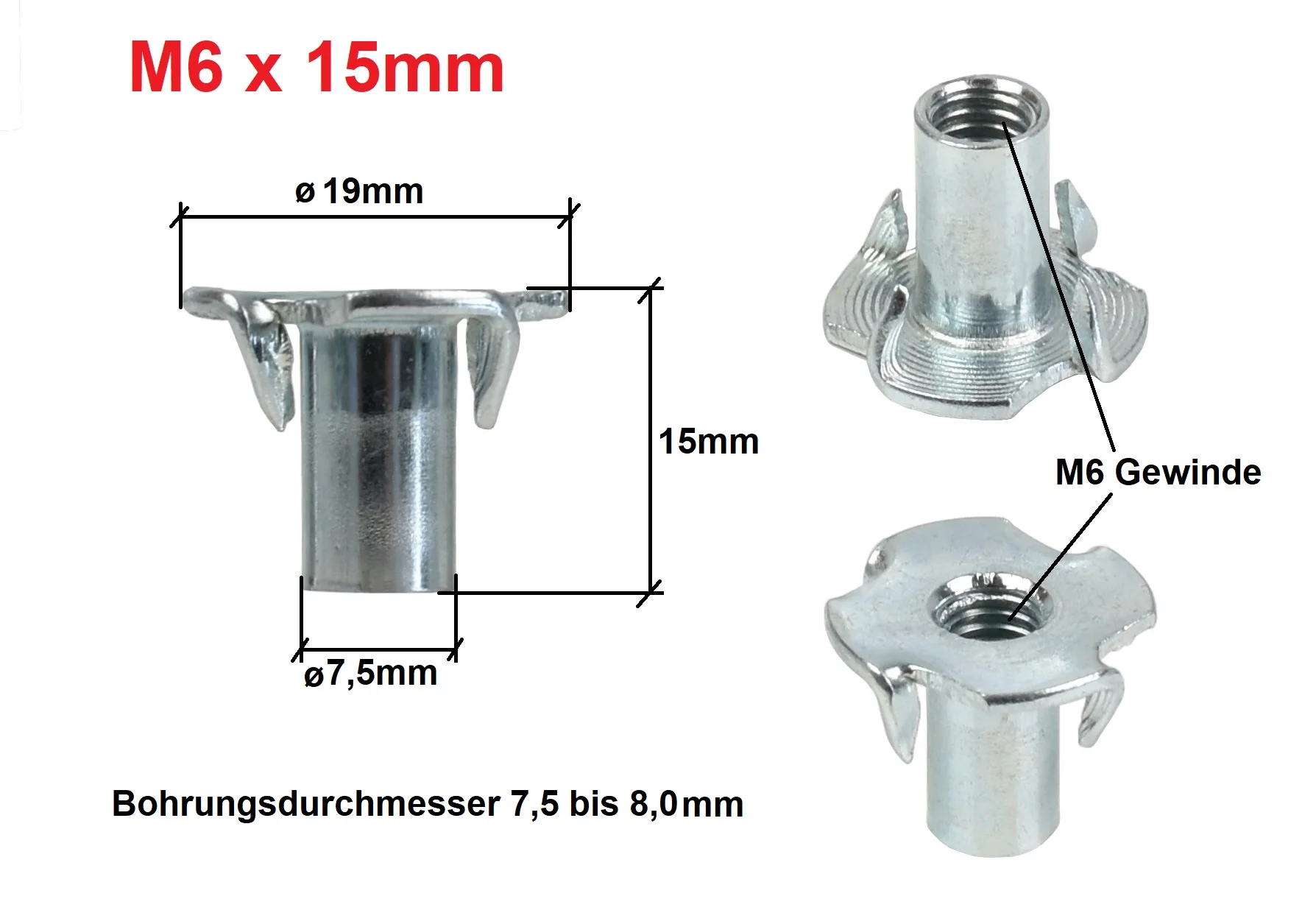 Einschlagmuttern M6 x 15mm Einschlagmutter Verzinkter mit 4 Einschlagspitzen – Bild 6