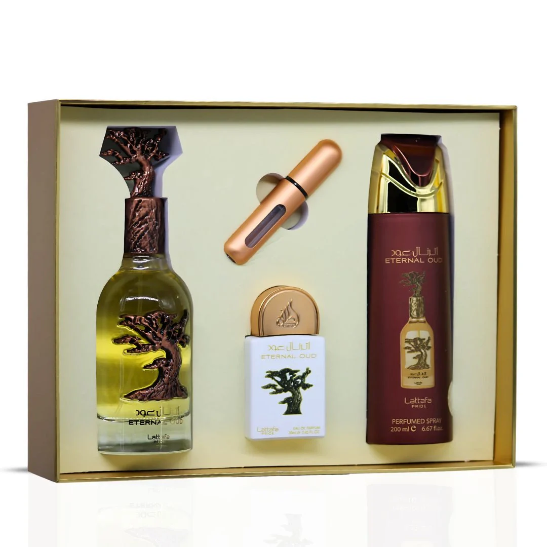Lattafa Pride Eternal Oud 3-teiliges Eau de Parfum-Geschenkset + Mini Eau de Parfum Spray 20 ml + Perfumed Spray 200 ml Gift Set – Bild 2