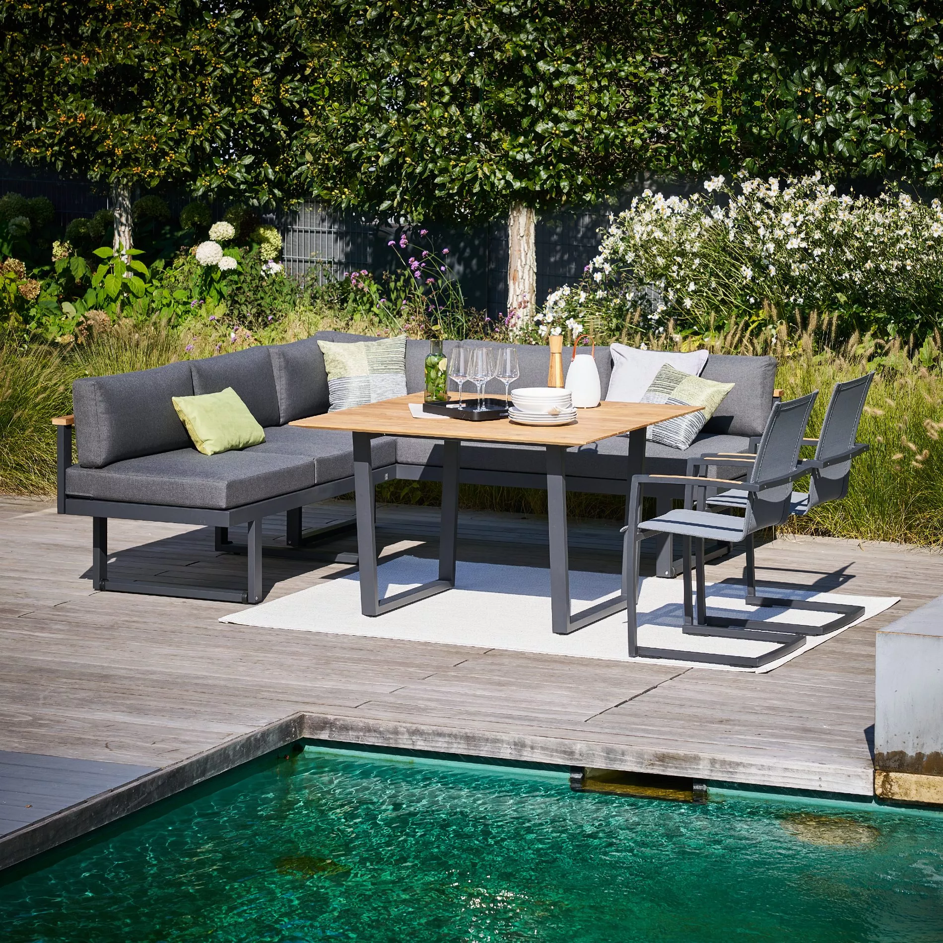 CASA DOMA Aragona/Falerna/Mineo Sunproof®, Diningset 120×120 cm 5-teilig